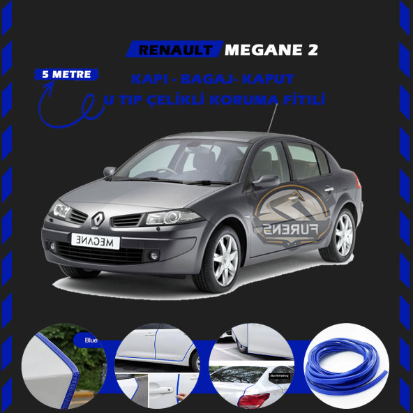Renault Megane 2 Oto Araç Kapı Koruma Fitili 5metre Parlak Mavi Renk ürün görseli 1