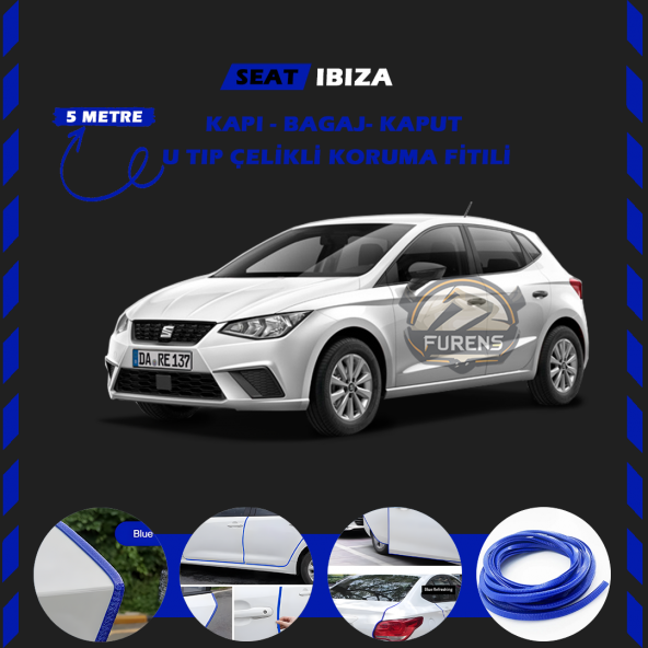 Seat Ibıza Oto Araç Kapı Koruma Fitili 5metre Parlak Mavi Renk ürün görseli 1