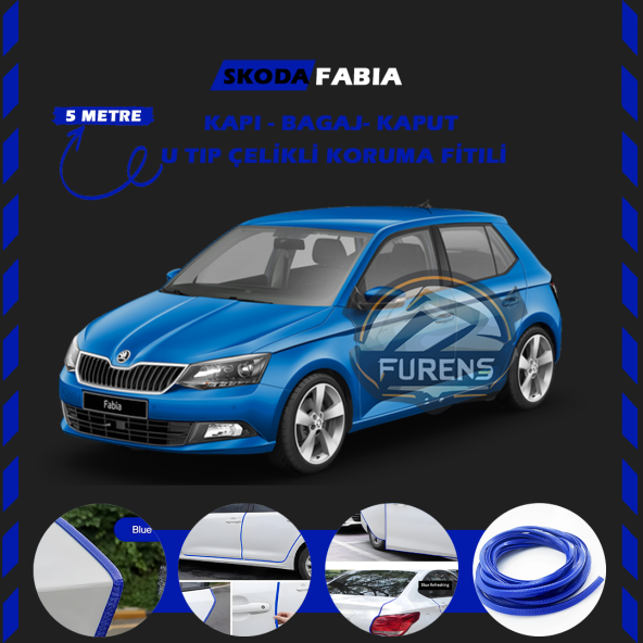 Skoda Fabia Oto Araç Kapı Koruma Fitili 5metre Parlak Mavi Renk ürün görseli 1