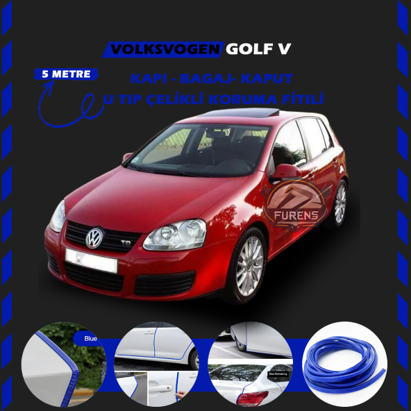 Volksvogen Golf 5 Oto Araç Kapı Koruma Fitili 5metre Parlak Mavi Renk ürün görseli 1