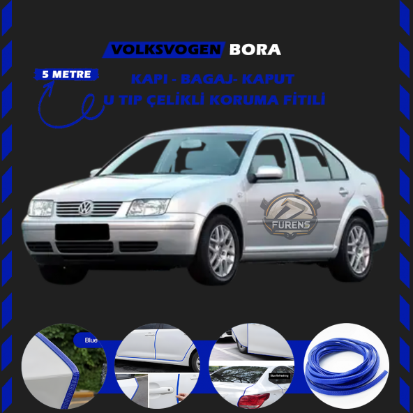 Volksvogen Bora Oto Araç Kapı Koruma Fitili 5metre Parlak Mavi Renk ürün görseli 1