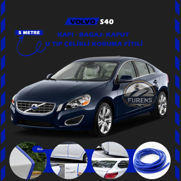 Volvo S40 Oto Araç Kapı Koruma Fitili 5metre Parlak Mavi Renk ürün görseli 1