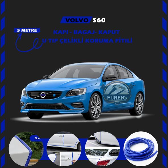 Volvo S60 Oto Araç Kapı Koruma Fitili 5metre Parlak Mavi Renk ürün görseli 1