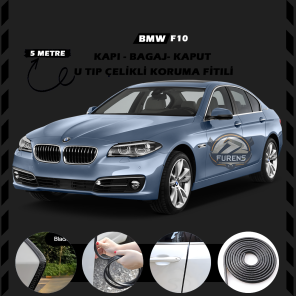 Bmw F10 Oto Araç Kapı Koruma Fitili 5metre Parlak Siyah Renk ürün görseli 1