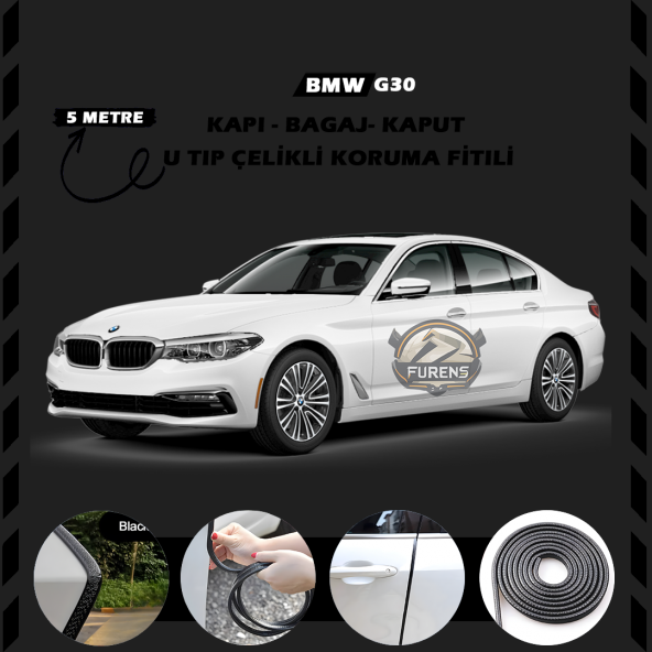 Bmw G30 Oto Araç Kapı Koruma Fitili 5metre Parlak Siyah Renk ürün görseli 1