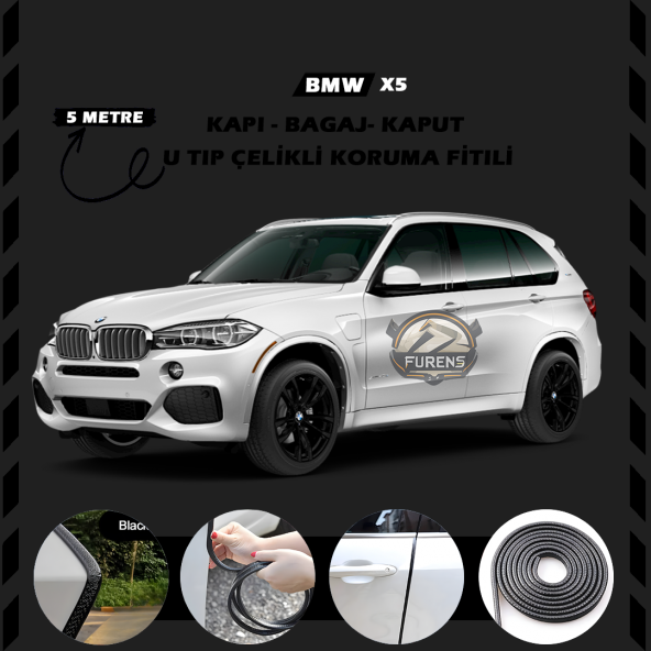 Bmw X5 Oto Araç Kapı Koruma Fitili 5metre Parlak Siyah Renk ürün görseli 1