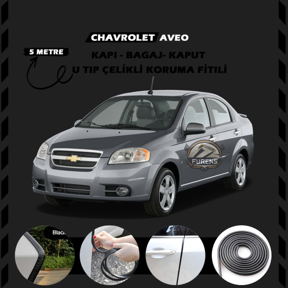 Chevrolet Aveo Oto Araç Kapı Koruma Fitili 5metre Parlak Siyah Renk ürün görseli 1