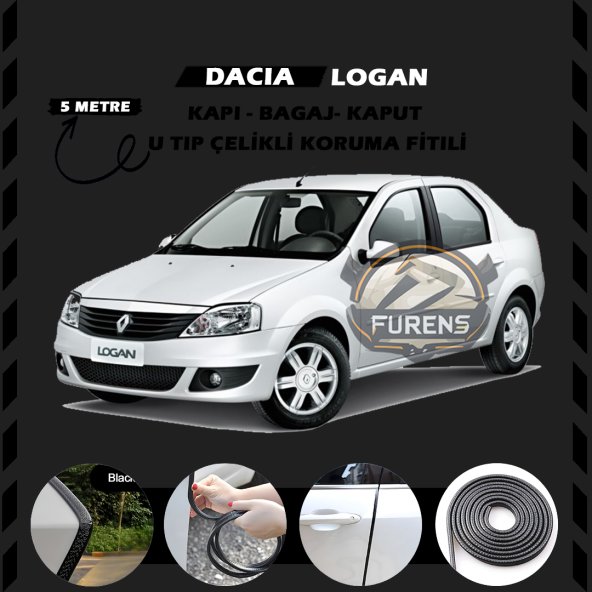 Dacia Logan Oto Araç Kapı Koruma Fitili 5metre Parlak Siyah Renk ürün görseli 1