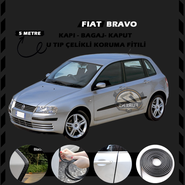 Fiat Bravo Oto Araç Kapı Koruma Fitili 5metre Parlak Siyah Renk ürün görseli 1