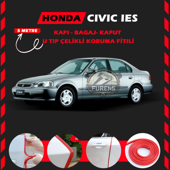 Honda İes Parlak Oto Araç Kapı Koruma Fitili 5metre Parlak Kırmızı Renk ürün görseli 1