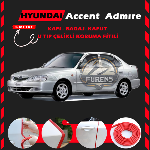 Hyunda Accent Admire Oto Araç Kapı Koruma Fitili 5metre Parlak Kırmızı Renk ürün görseli 1