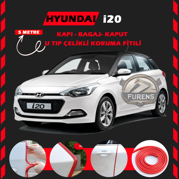 Hyundai İ20 Oto Araç Kapı Koruma Fitili 5metre Parlak Kırmızı Renk ürün görseli 1