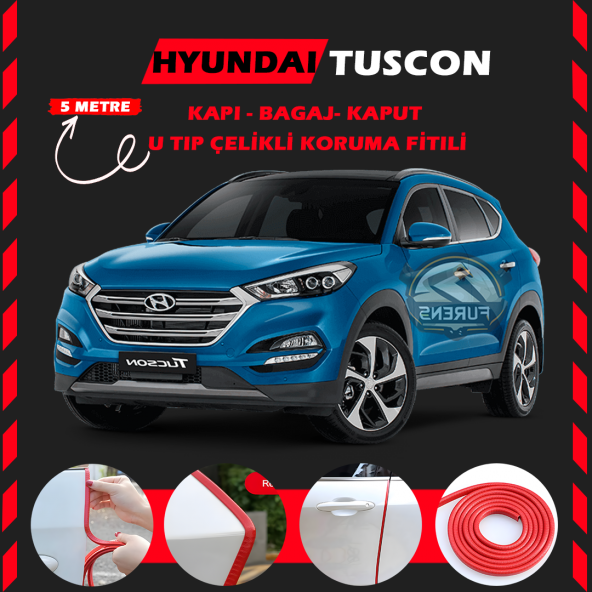 Hyundai Tuscon Oto Araç Kapı Koruma Fitili 5metre Parlak Kırmızı Renk ürün görseli 1