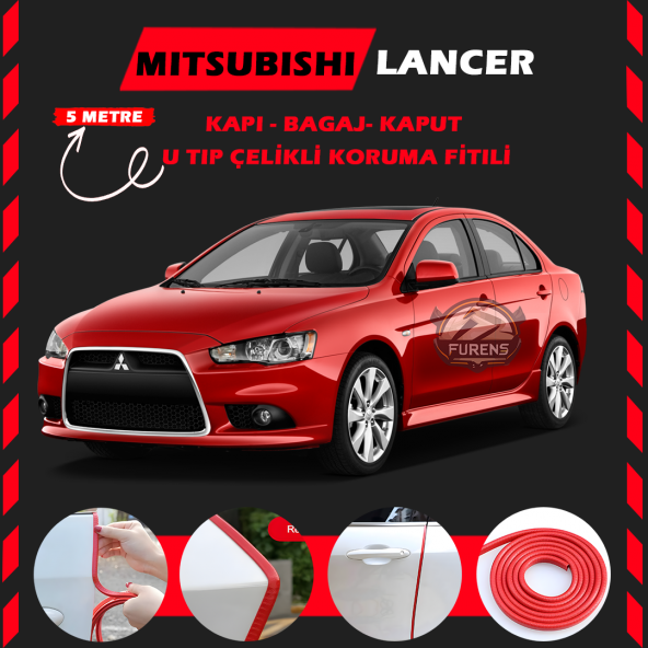 Mitsubishi Lancer Oto Araç Kapı Koruma Fitili 5metre Parlak Kırmızı Renk ürün görseli 1