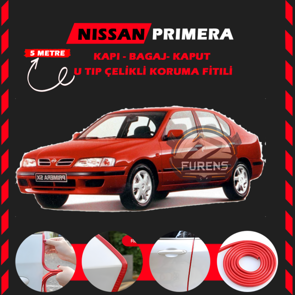 Nissan Primera Oto Araç Kapı Koruma Fitili 5metre Parlak Kırmızı Renk ürün görseli 1