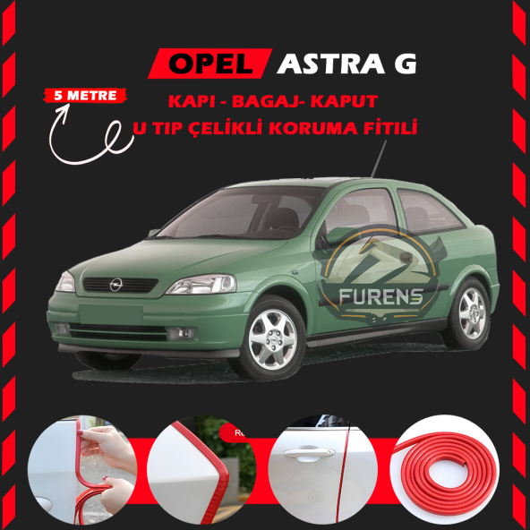 Opel Astra G Oto Araç Kapı Koruma Fitili 5metre Parlak Kırmızı Renk ürün görseli 1