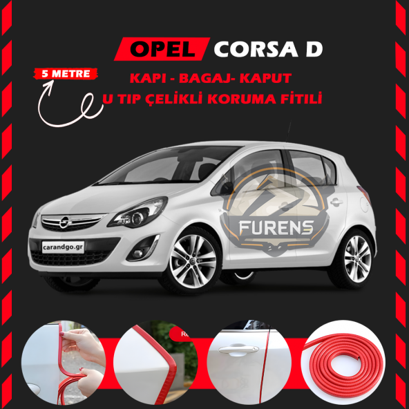 Opel Corsa D Oto Araç Kapı Koruma Fitili 5metre Parlak Kırmızı Renk ürün görseli 1