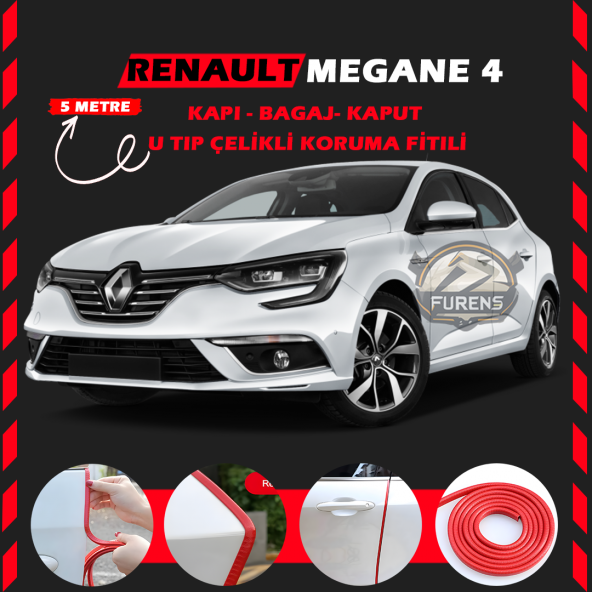 Renault Megane 4 Oto Araç Kapı Koruma Fitili 5metre Parlak Kırmızı Renk ürün görseli 1