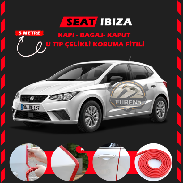 Seat Ibıza Oto Araç Kapı Koruma Fitili 5metre Parlak Kırmızı Renk ürün görseli 1