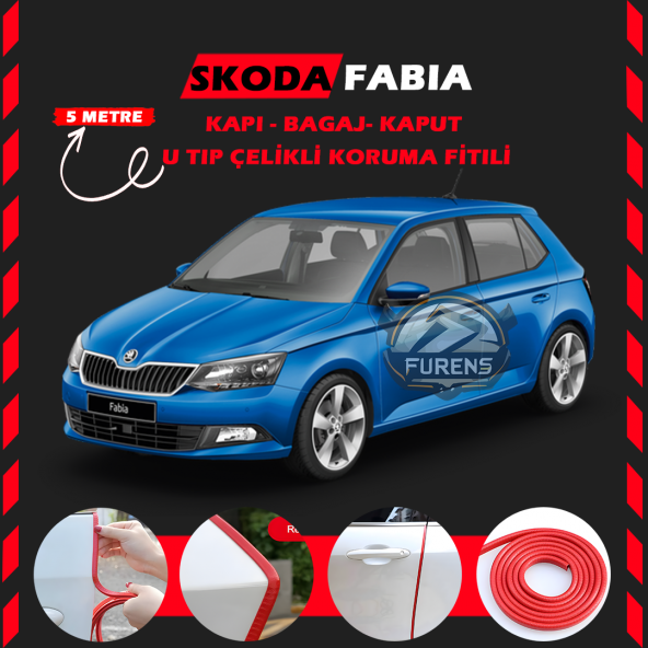 Skoda Fabia Oto Araç Kapı Koruma Fitili 5metre Parlak Kırmızı Renk ürün görseli 1