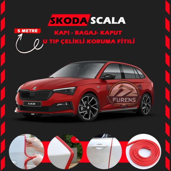 Skoda Scala Oto Araç Kapı Koruma Fitili 5metre Parlak Kırmızı Renk ürün görseli 1