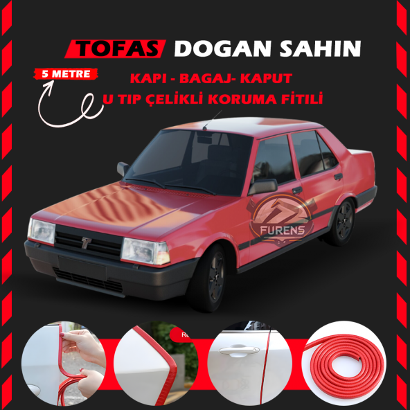 Tofaş Doğan Oto Araç Kapı Koruma Fitili 5metre Parlak Kırmızı Renk ürün görseli 1