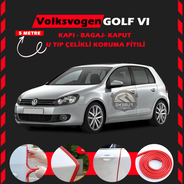 Volksvogen Golf 6 Oto Araç Kapı Koruma Fitili 5metre Parlak Kırmızı Renk ürün görseli 1