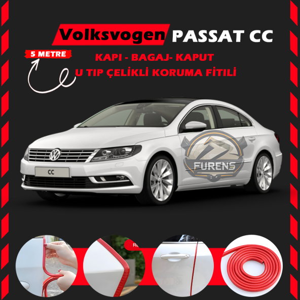 Volksvogen Passat cc Oto Araç Kapı Koruma Fitili 5metre Parlak Kırmızı Renk ürün görseli 1