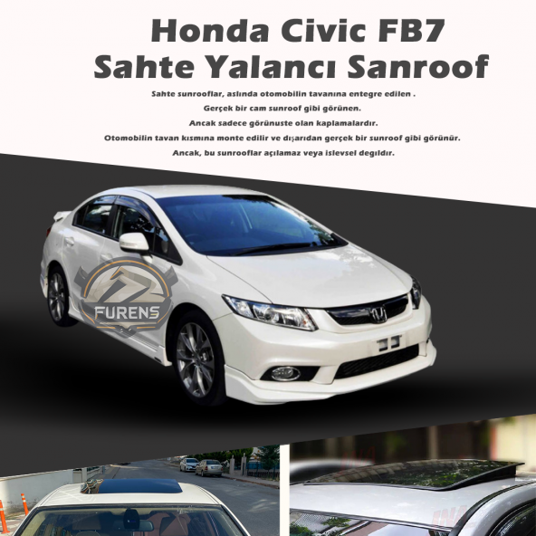 Honda Civic FB7 Parlak Siyah Yalancı Çakma Sahte Sunroof ürün görseli 1