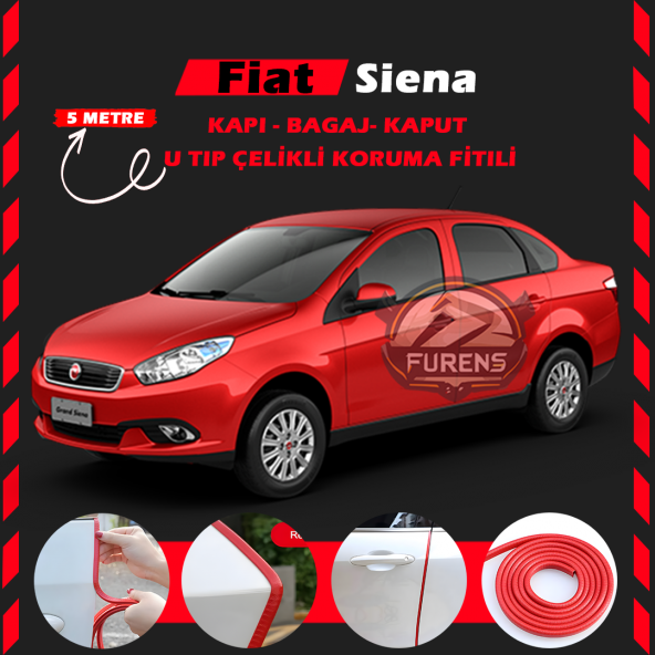Fiat Siena Oto Araç Kapı Koruma Fitili 5metre Parlak Kırmızı Renk ürün görseli 1