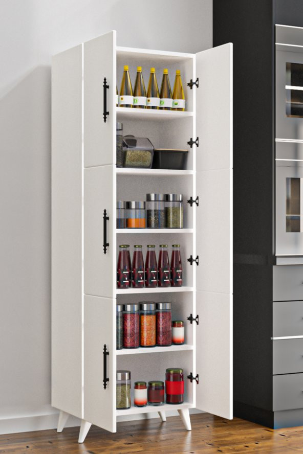 AEKA AE-3010 Nehir Beyaz Çok Amaçlı Mutfak Dolabı&Banyo Dolabı,Kiler Dolabı, 6 Kapaklı, 6 Raflı ürün görseli 1