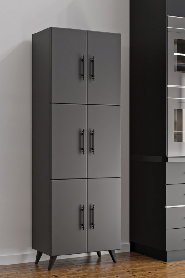 AEKA AE-3010 Nehir Antrasit Gri Çok Amaçlı Mutfak Dolabı&Banyo Dolabı,Kiler Dolabı, 6 Kapaklı, 6 Raflı ürün görseli 1