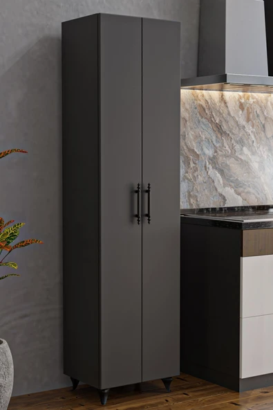 AEKA AE-3085 SELEN ÇOK AMAÇLI DOLAP 7 Raflı,2 Kapaklı Mutfak Dolabı Kiler Dolabı Banyo Dolabı Antrasit ürün görseli 1