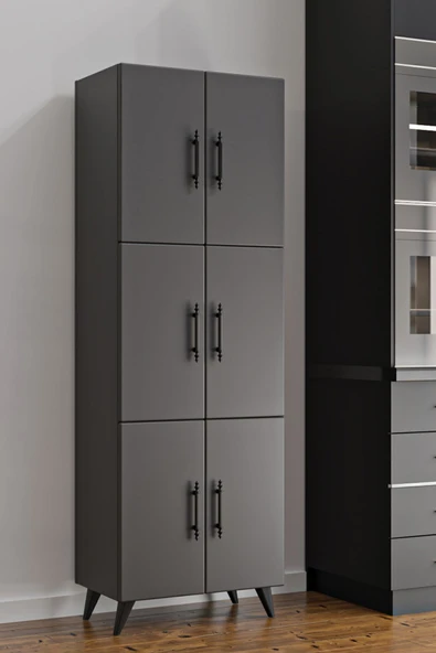 AEKA AE-3010 Nehir Antrasit Gri Çok Amaçlı Mutfak Dolabı&Banyo Dolabı,Kiler Dolabı, 6 Kapaklı, 6 Raflı ürün görseli 1