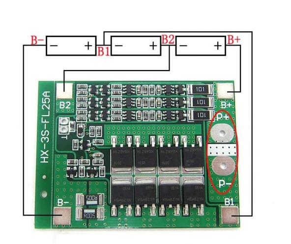 3S 25A BMS 12V 18650 Lityum LiPo Pil Şarj Koruma Modülü ürün görseli 1
