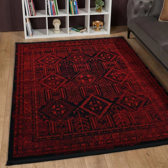 Afgan Türkmen Otantik Desenli Bordo Oturma Odası Salon Mutfak Halısı 5364A_ZS47 ürün görseli 1