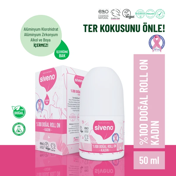 Siveno %100 Doğal Roll-On Kadın Deodorant Ter Kokusu Önleyici Bitkisel Leke Bırakmayan Vegan 50 ml ürün görseli 1