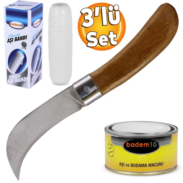 Fidan Aşı Bıçağı Eğri Uçlu Bağ Bıçağı Çakısı + Aşı Bandı + Aşı Macunu (3'LÜ SET) ürün görseli 1