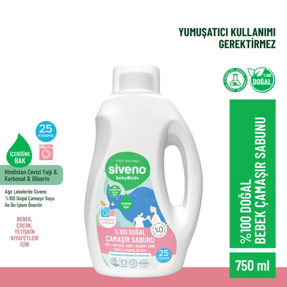 Siveno %100 Doğal Bebek Çamaşır Sabunu Kendinden Yumuşatıcılı Bitkisel Deterjan Konsantre Vegan 750 ml ürün görseli 1