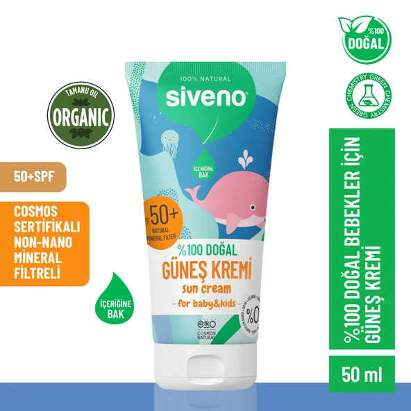 Siveno %100 Doğal Bebek Güneş Kremi Leke Karşıtı Antioksidan Nemlendirici Bitkisel Vegan UVA UVB SPF50 ürün görseli 1