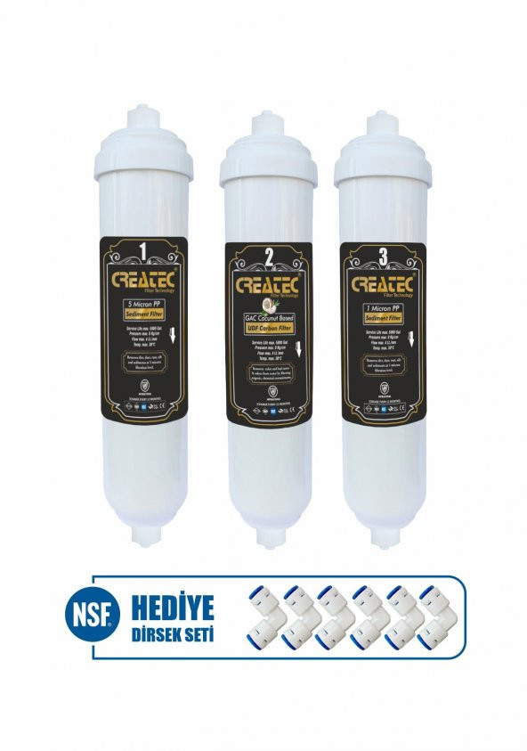 Createc Su Arıtma Cihazı İlk Ön Üç Filtre Seti ürün görseli 1