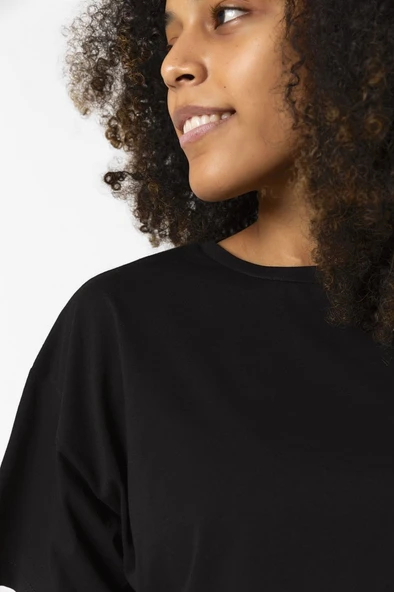 Basic Siyah Oversize Crop Tshirt - Resim 6