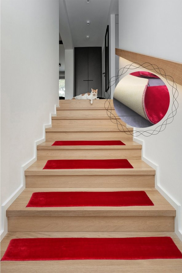 Comfort Bordo (1 ADET) Pufidik Peluş Merdiven Halısı Kaymaz Deri Tabanlı Basamak Paspası ürün görseli 1