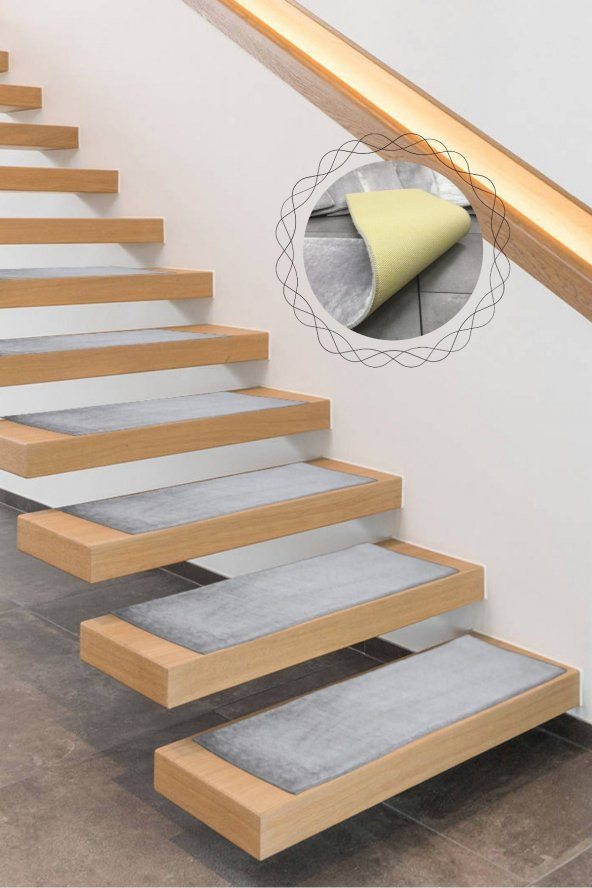 Comfort Gri (1 ADET) Pufidik Peluş Merdiven Halısı Kaymaz Deri Tabanlı Basamak Paspası ürün görseli 1