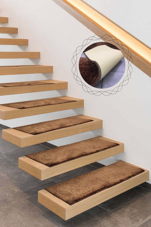 Comfort Kahve (5 Adet) Merdiven Halısı Pufidik Peluş Kaymaz Deri Tabanlı Basamak Paspası ürün görseli 1