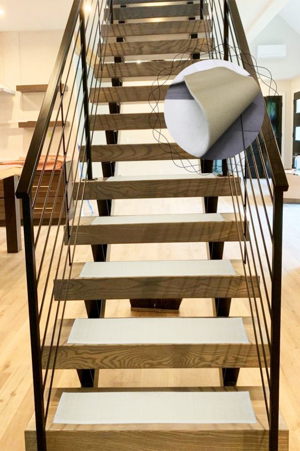 Comfort Krem (1 ADET) Pufidik Peluş Merdiven Halısı Kaymaz Deri Tabanlı Basamak Paspası ürün görseli 1