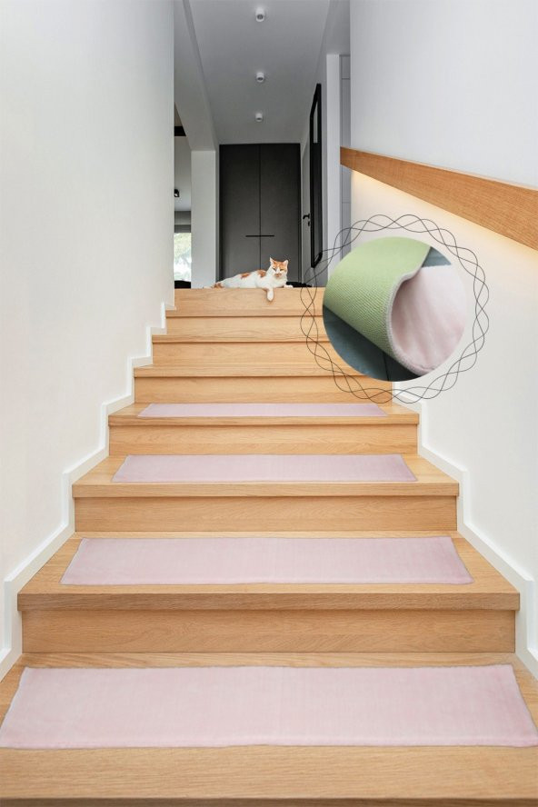 Comfort Pudra (1 ADET) Pufidik Peluş Merdiven Halısı Kaymaz Deri Tabanlı Basamak Paspası ürün görseli 1