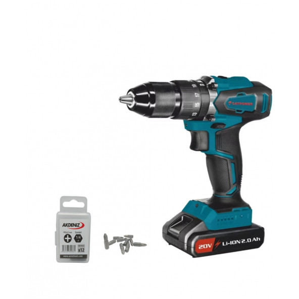 Catpower 4111 20V 2.0 Ah Kömürsüz Li-ion Çift Akülü Darbeli Vidalama +Akdeniz  Ph2/25mm Vidalama Ucu ürün görseli 1