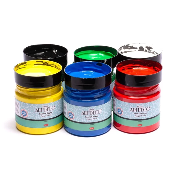 Artdeco Yıkanabilir Parmak Boyası 6 Renk x 250 ml Kavanoz (Pratik Kullanım) ürün görseli 1