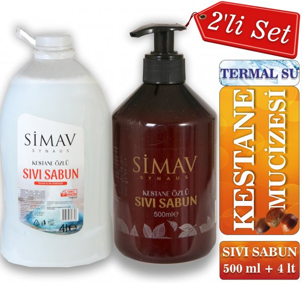 Simav Synaus Kestane Özlü ve Termal Sulu Sıvı Sabun 2'li Set - 4 Lt + 500 ml ürün görseli 1